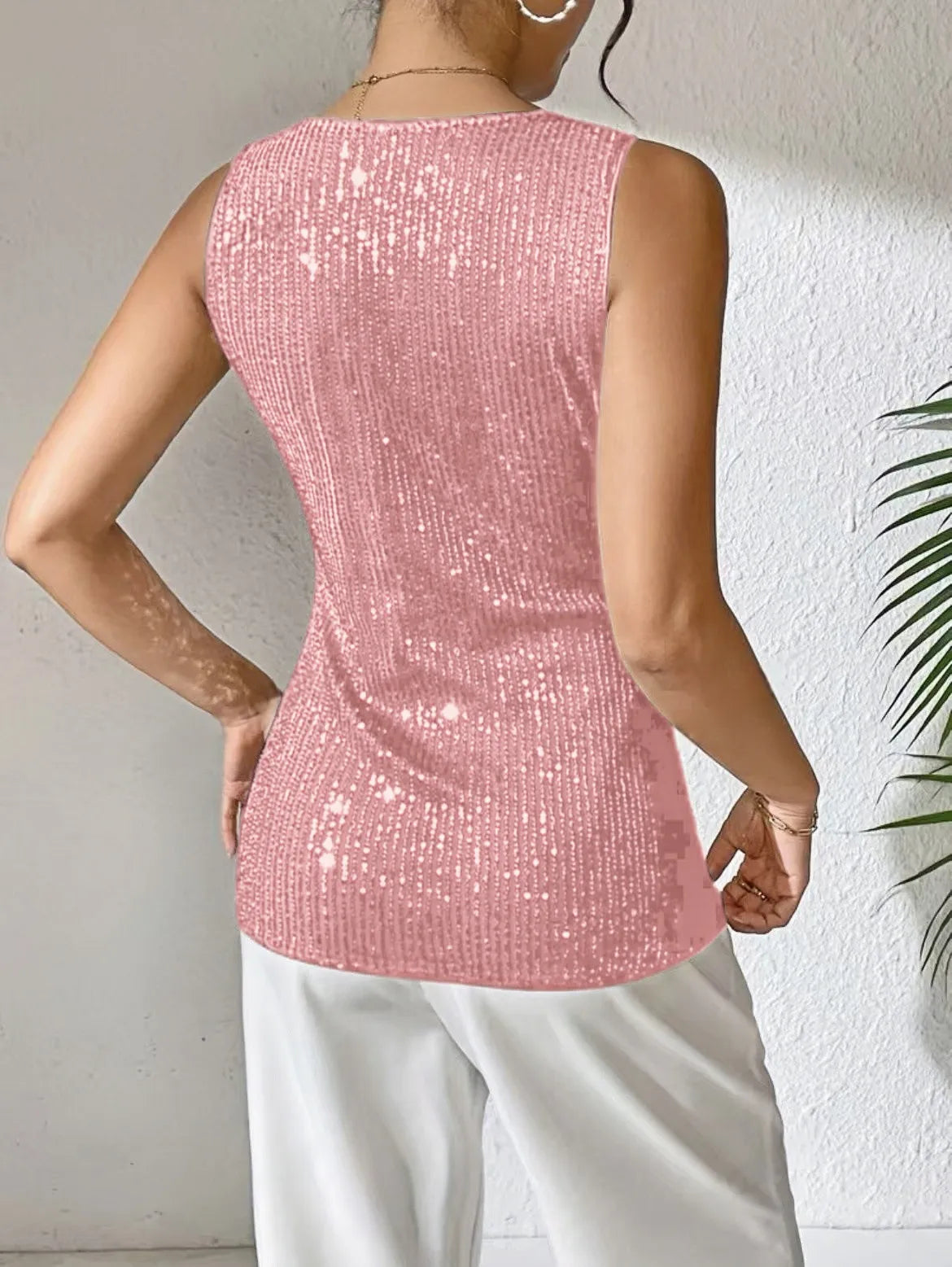 Sexy V-neck Loose Sequined T-shirt Outer Wear Inner Wear Women's Vest