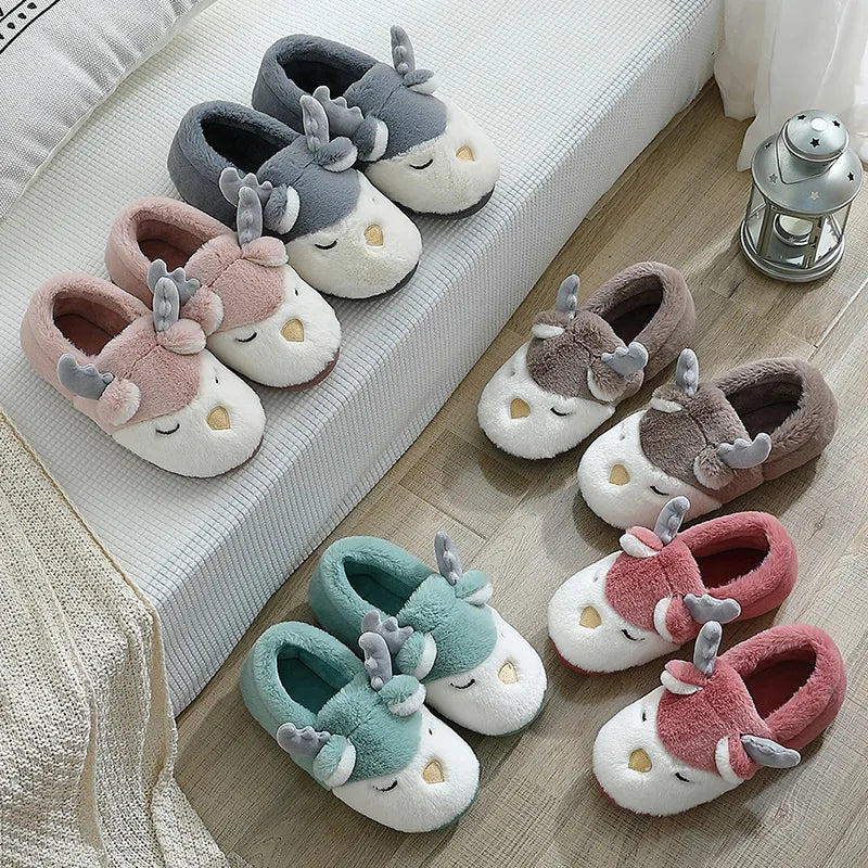 Christmas Shoes Winter Home Slippers Elk Plush Bedroom Slipper House Shoes For Women Men