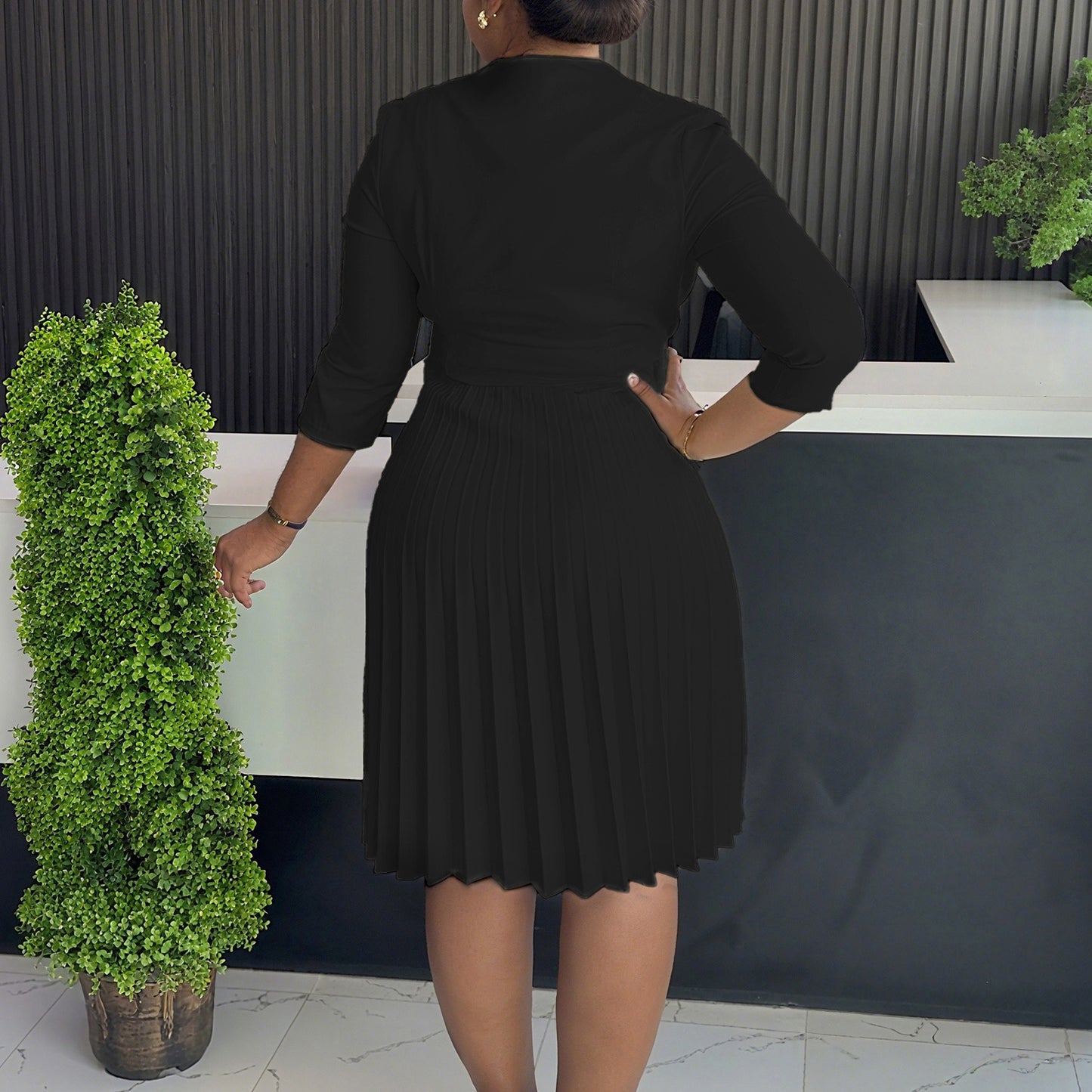 Plus Size Fashionable Elegant Pleated Dress