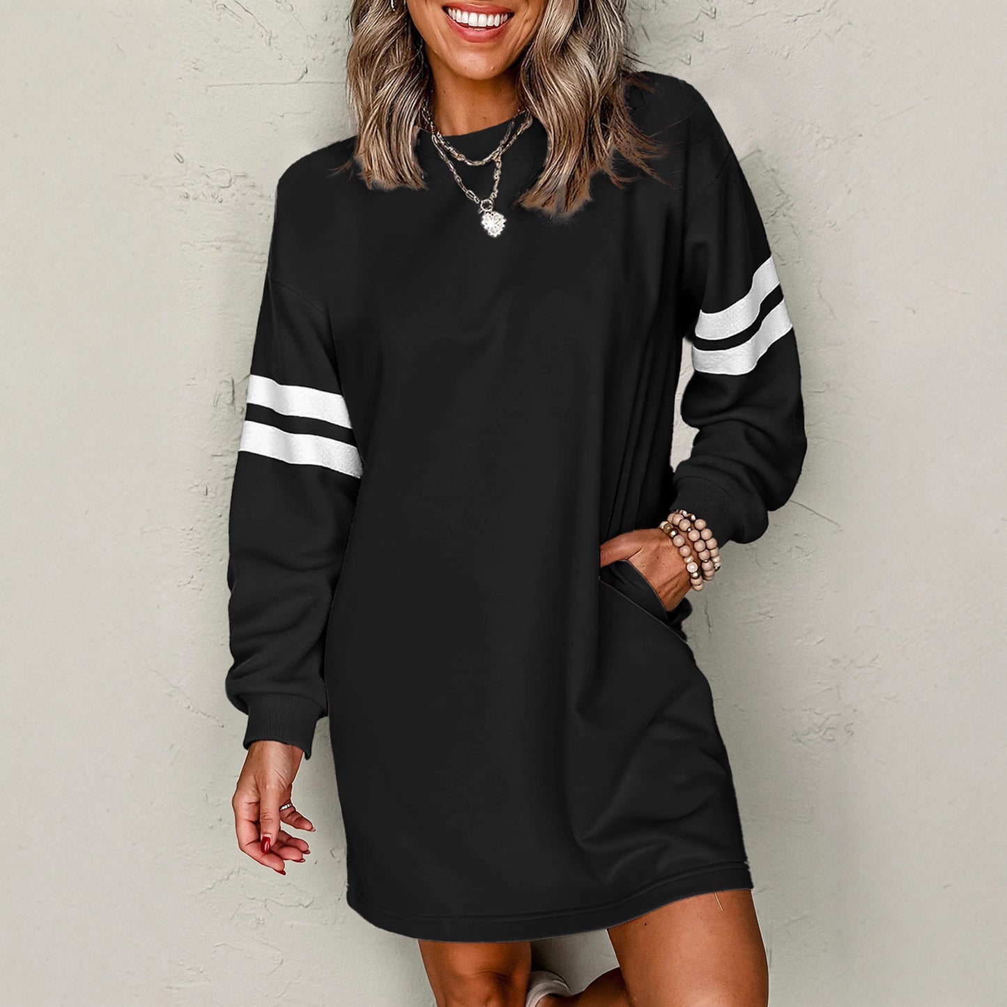 European And American Leisure Loose All-match Round Neck Dress