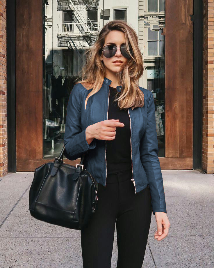 Autumn And Winter Women's Fashionable Leather PU Suit Jacket