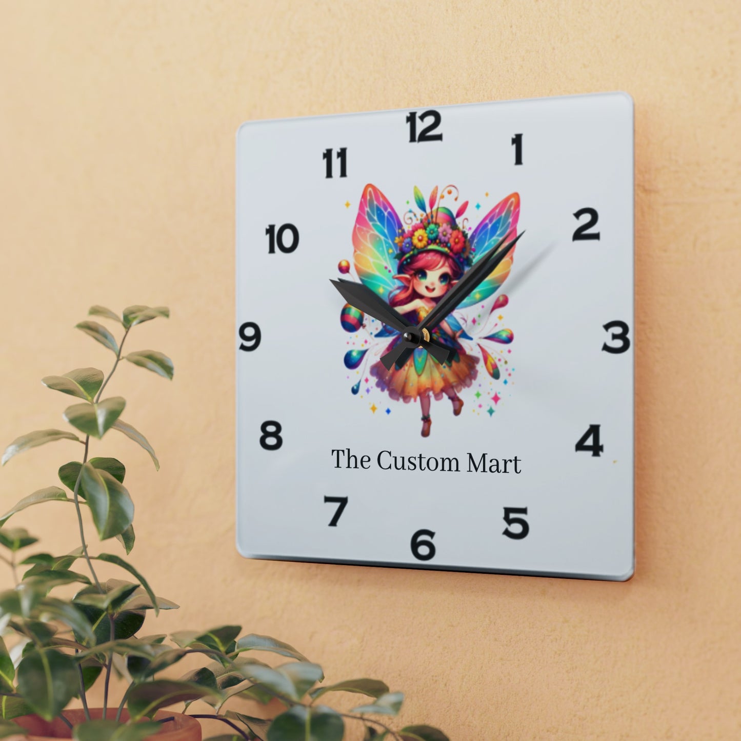 Acrylic Wall Clock - Personalize With Cute Fairies