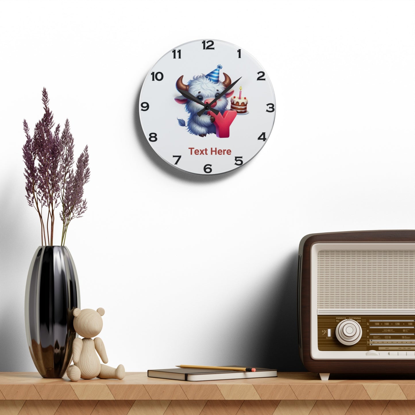 Acrylic Wall Clock - Personalize With Cute Birthday Animals