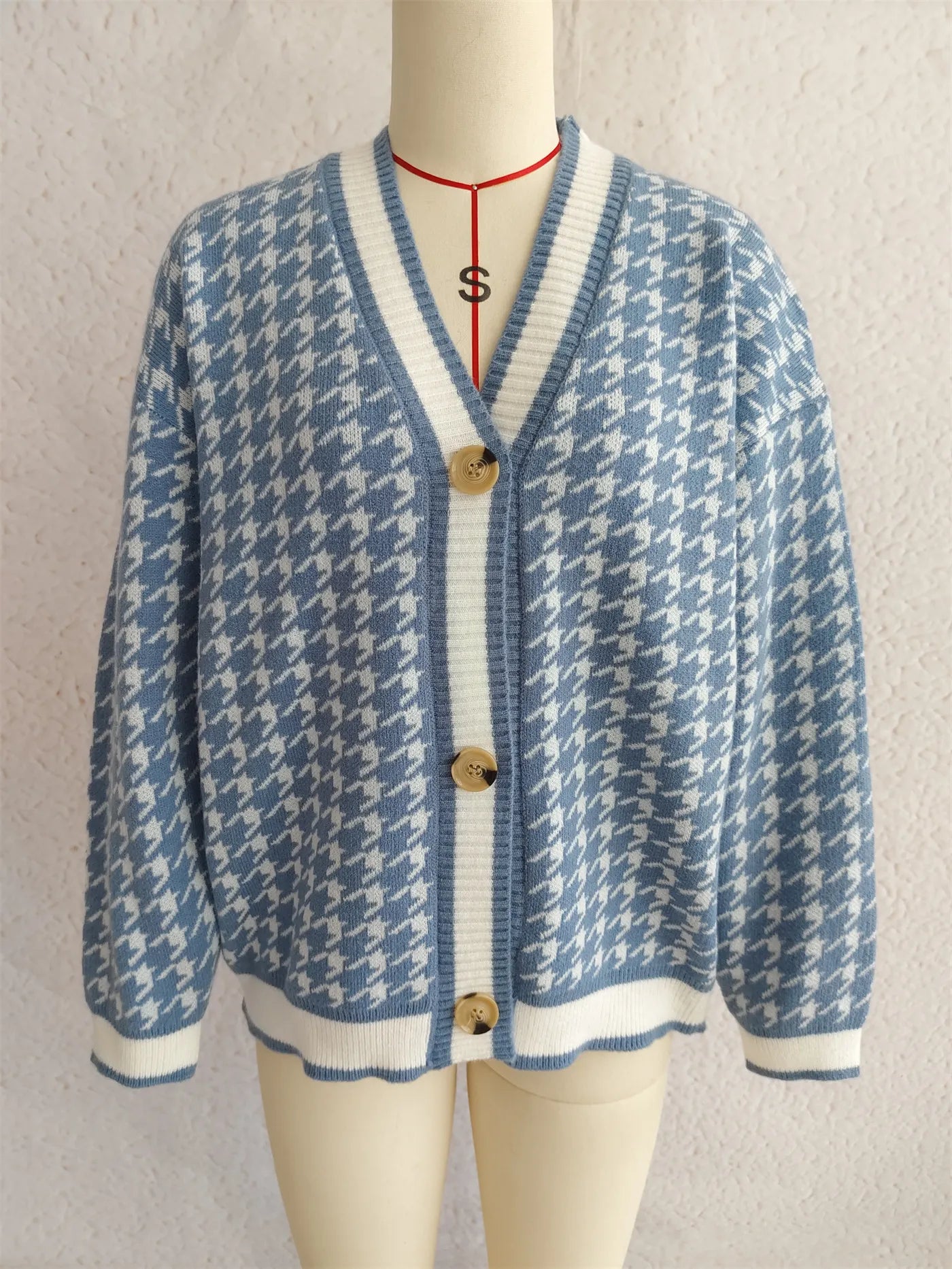 Stitching Plaid Knitted Women's Sweater
