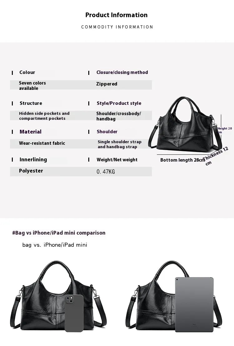 Soft Leather Handbag Women's Lightweight And Large Capacity Crossbody Bag
