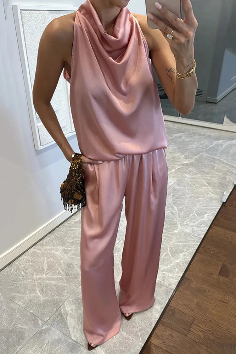 Women's Sleeveless Trousers Loose Satin Two-piece Set