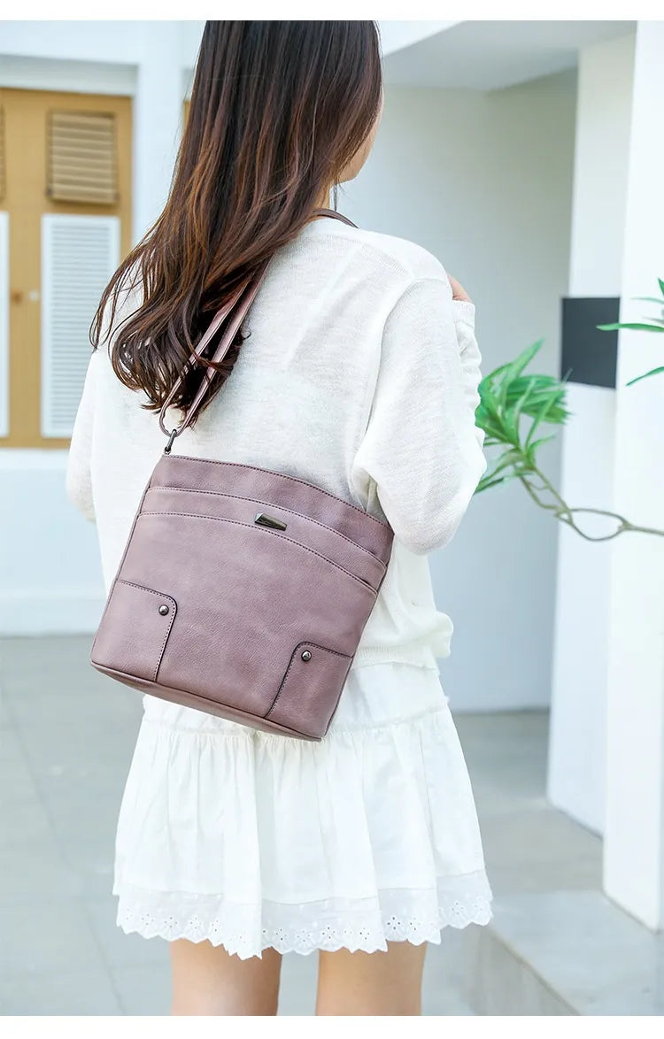 Retro Multi-layer PU Bag Women's Simple High-grade Crossbody