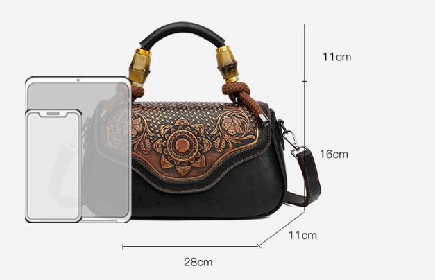 Handcrafted Leather-Embossed Retro Crossbody Bag