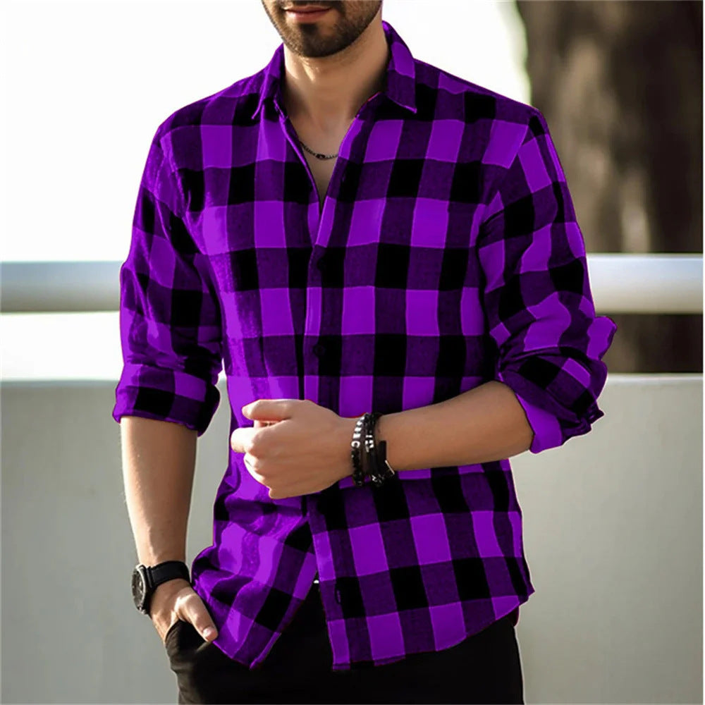 European And American Long Sleeve Loose  Plaid Design Striped Shirt