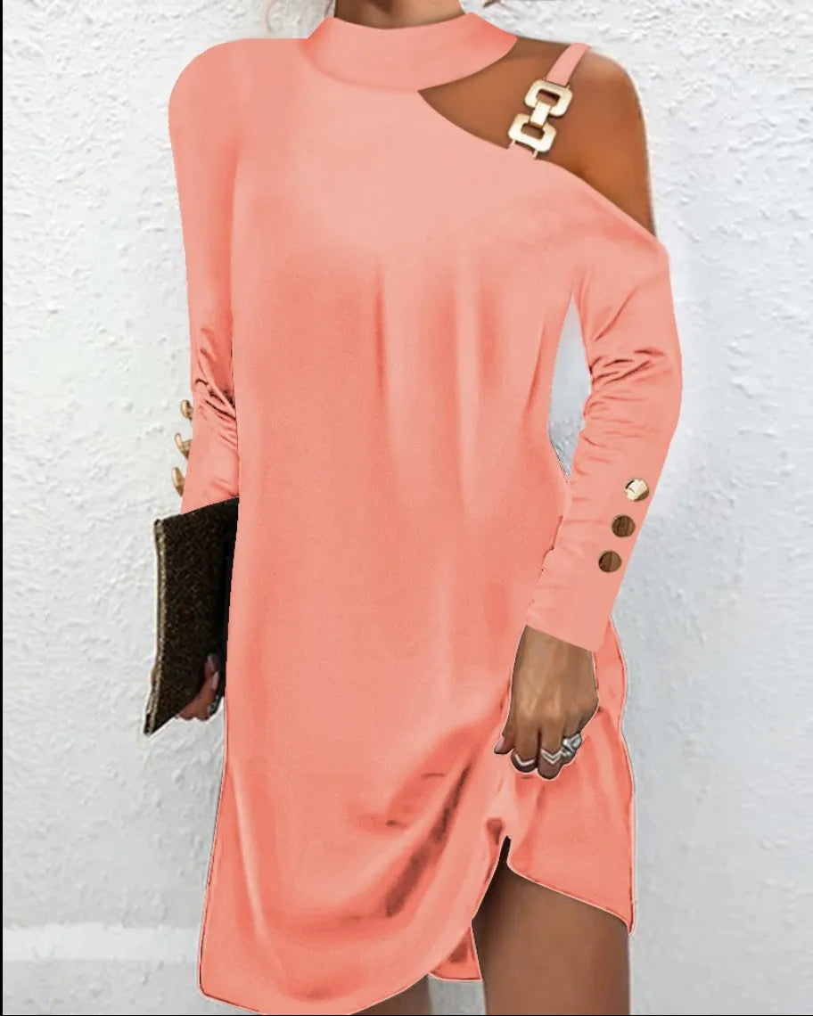 Stylish And Simple Personality Metal Buckle Halter Dress