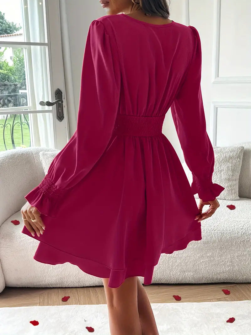 Women's Double-layer Skirt V-neck Tight Waist Dress