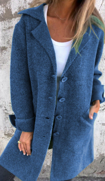 Apel Single Breasted Cardigan With Pockets Fashion Color Solid Mid-Length Outwear Coat Womens Clothing