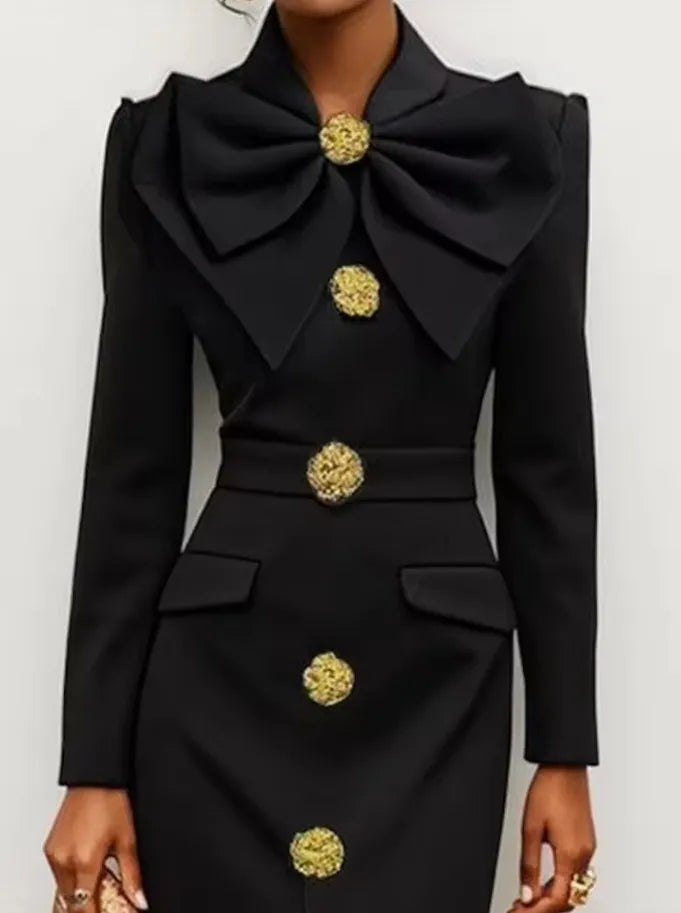 Big Bowknot Design Sense Socialite Half Turtleneck Waist Slit Dress