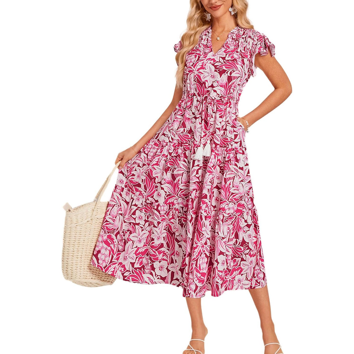 European And American Short Sleeve Tassel Bohemian Vacation Beach Dress