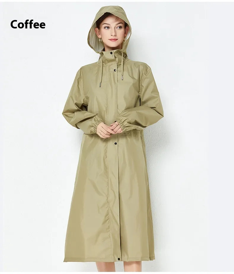 Fashion Trench Coat Raincoat Lightweight Breathable Solid Color Long Sleeve