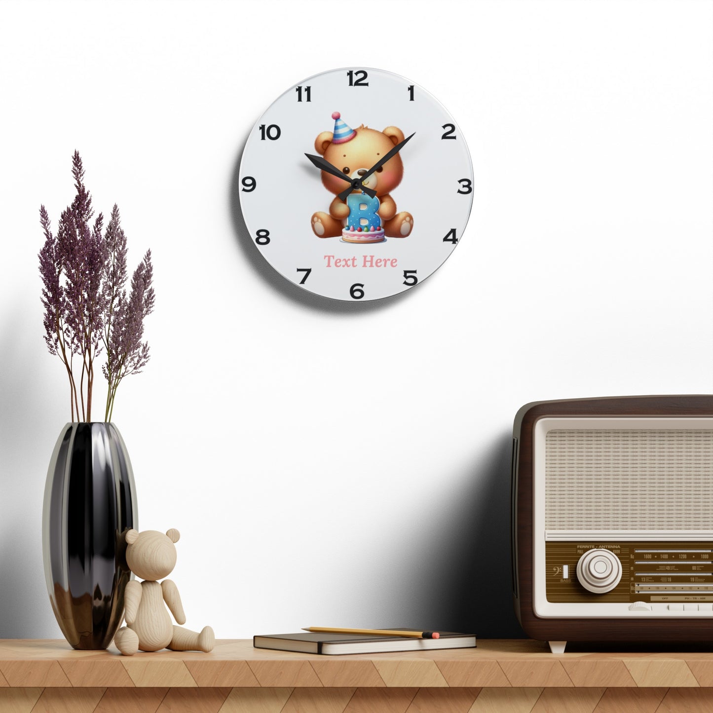 Acrylic Wall Clock - Personalize With Cute Birthday Animals