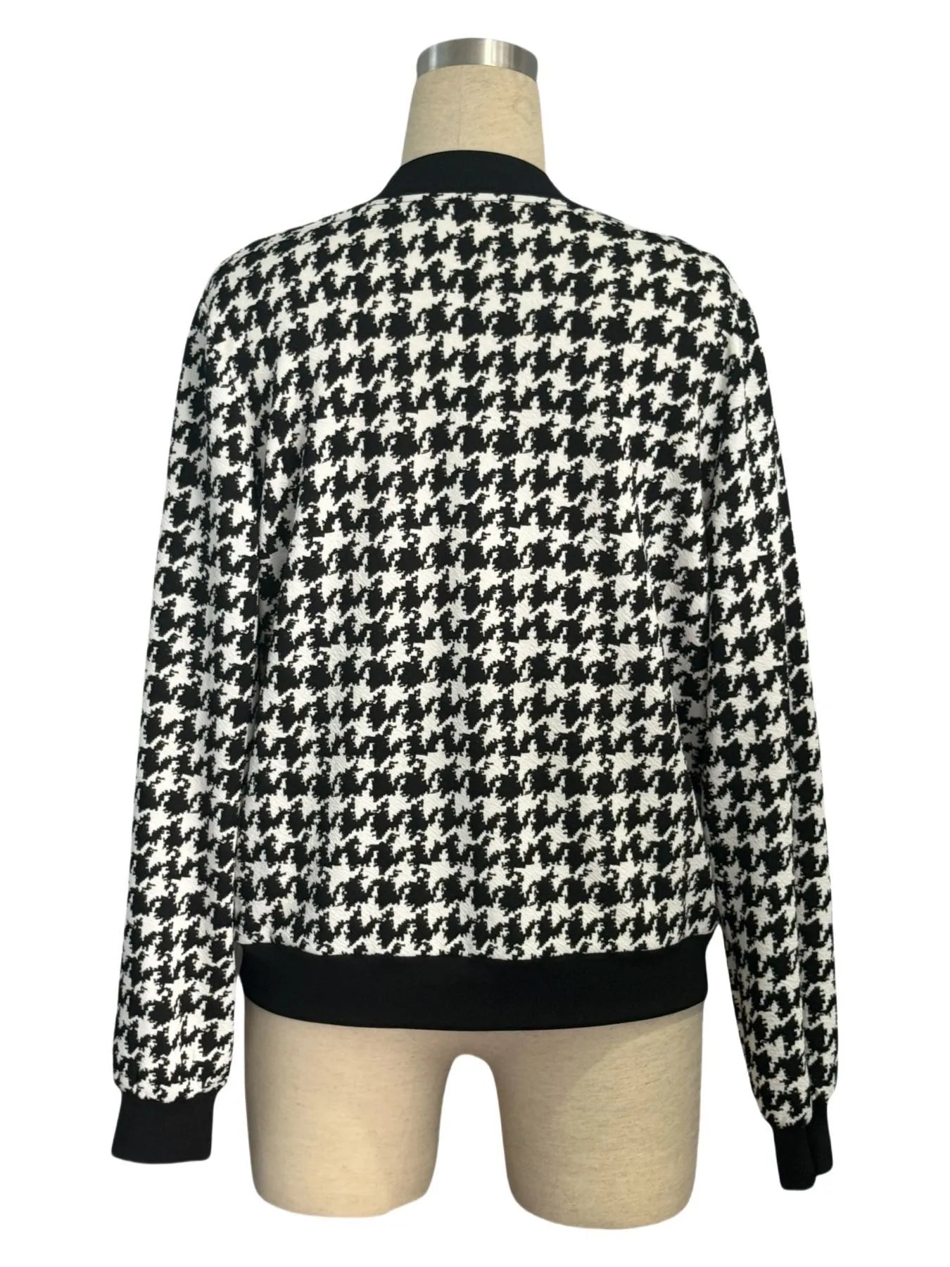 Zipper Houndstooth Jacket Loose Slim-fit Casual Shirt