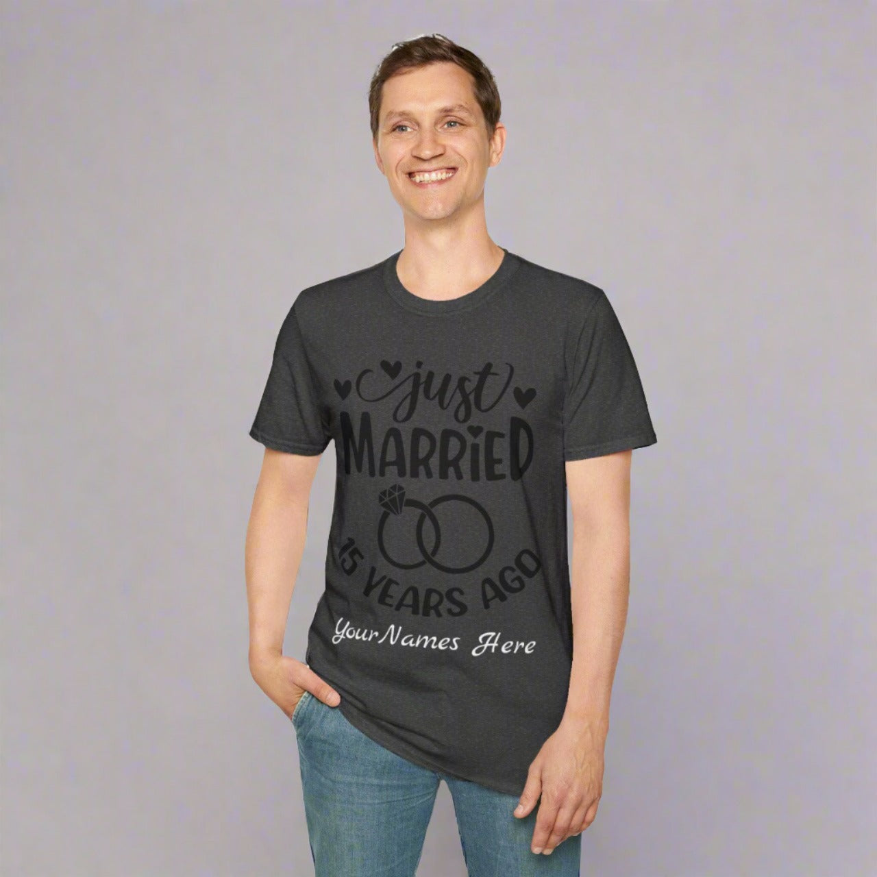 Unisex Softstyle T-Shirt - Personalized With Just Married Anniversary Gift