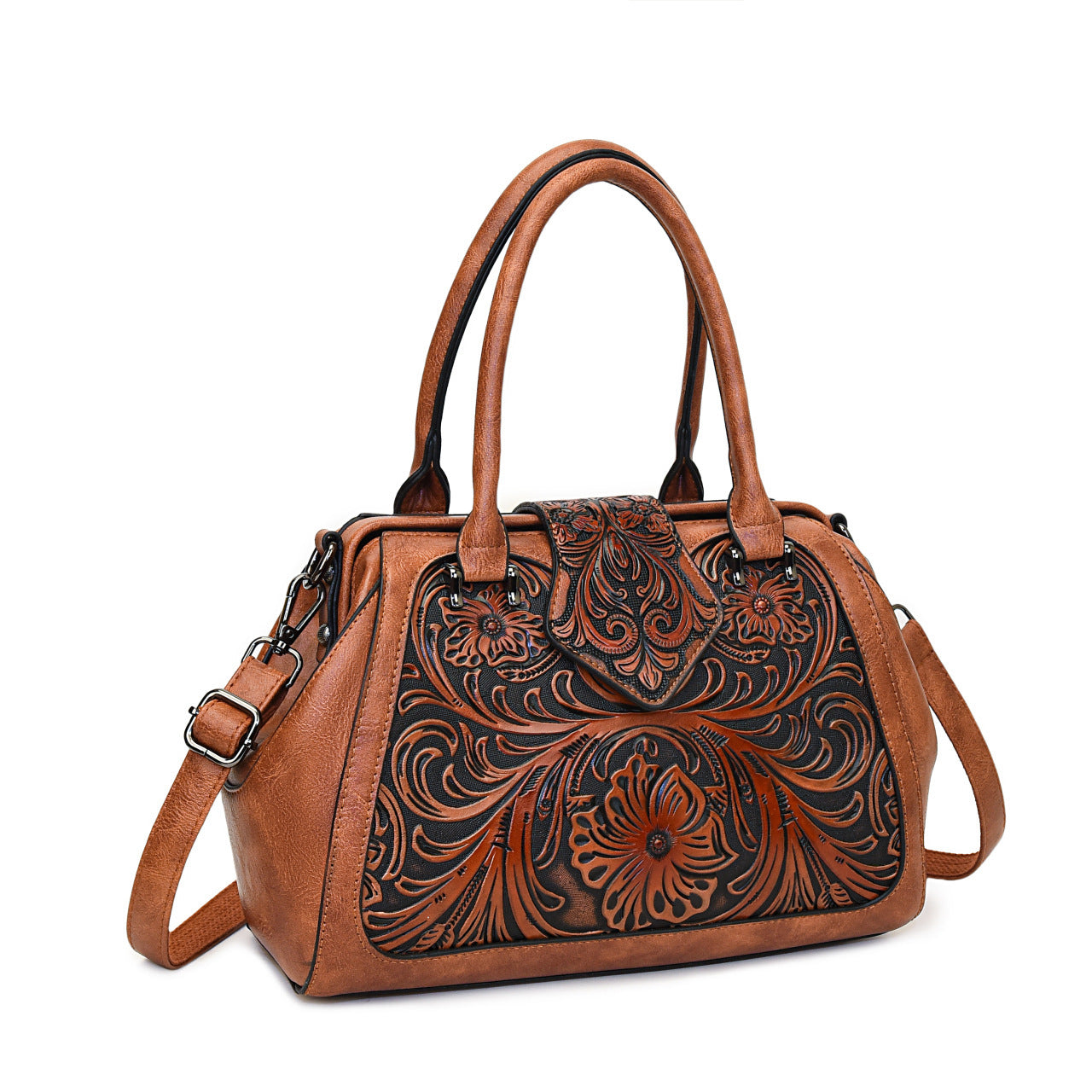 Handmade Carved One-shoulder Women's Leather Bag
