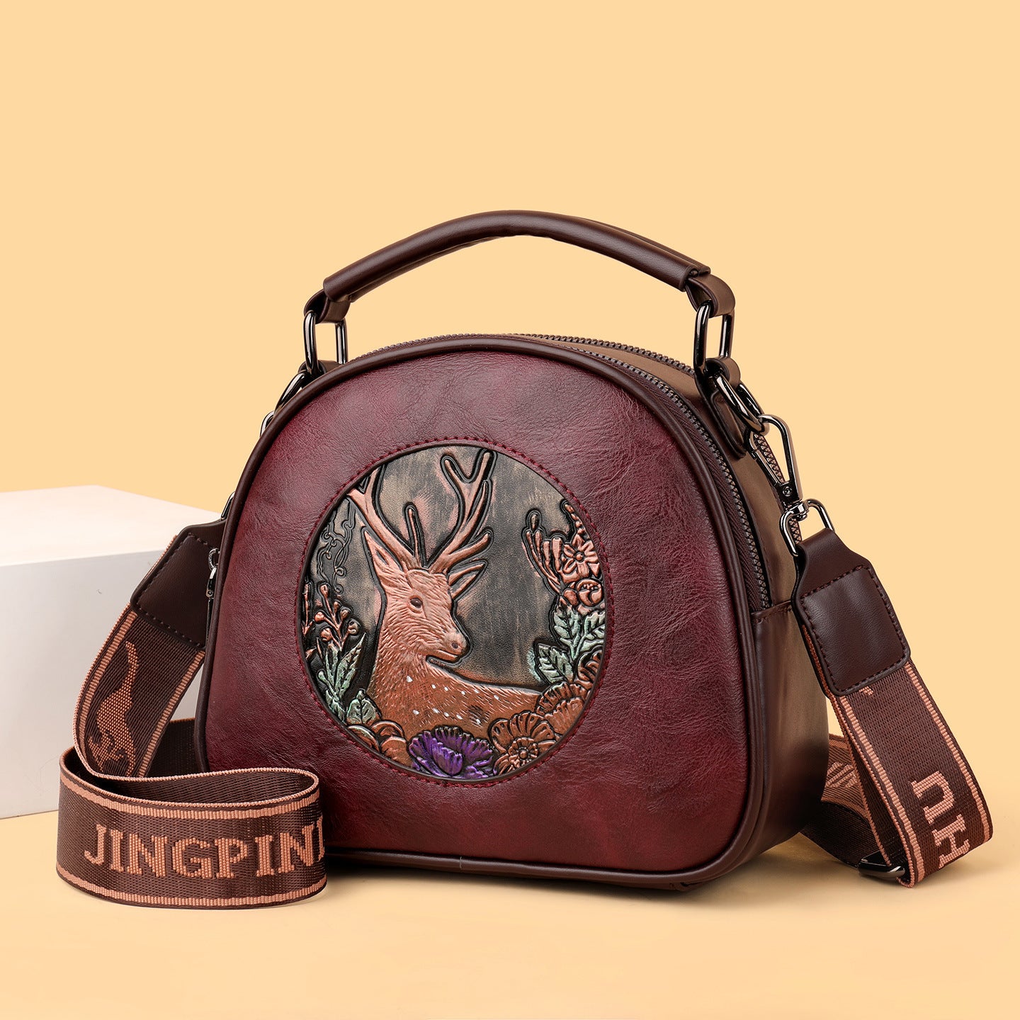 Retro Embossing Large Capacity Women's Handbag All-matching