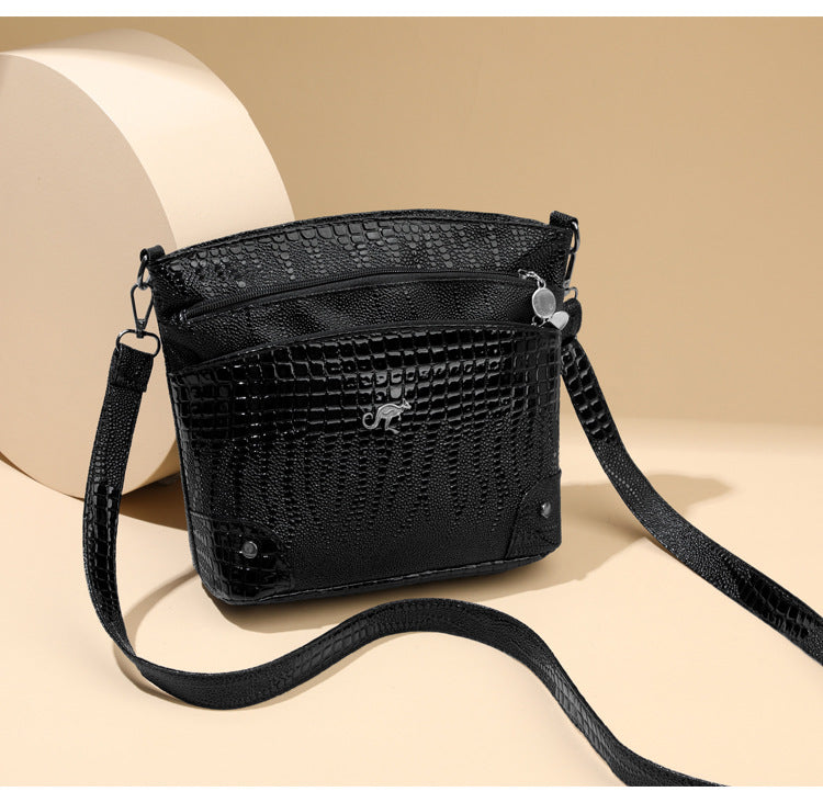 Crocodile Pattern Shoulder Bag Casual Multi-layer Vintage Crossbody Women's Bag