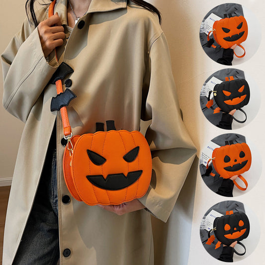 Halloween Bags Funny Pumpkin Cartoon Shoulder Crossbody Bag With Bat Creative Female Bag