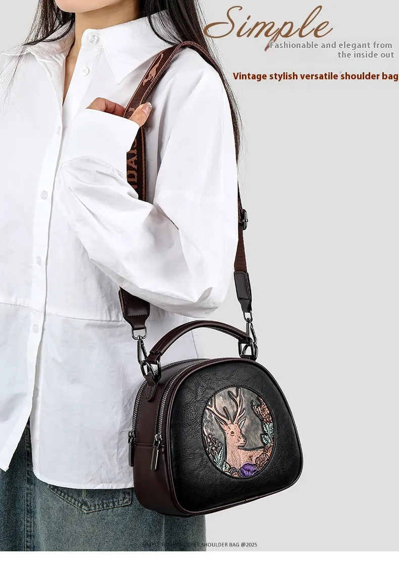 Retro Embossing Large Capacity Women's Handbag All-matching