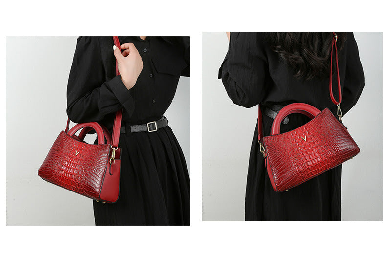 Women's Crossbody Leather Crocodile Pattern Shoulder Handbag