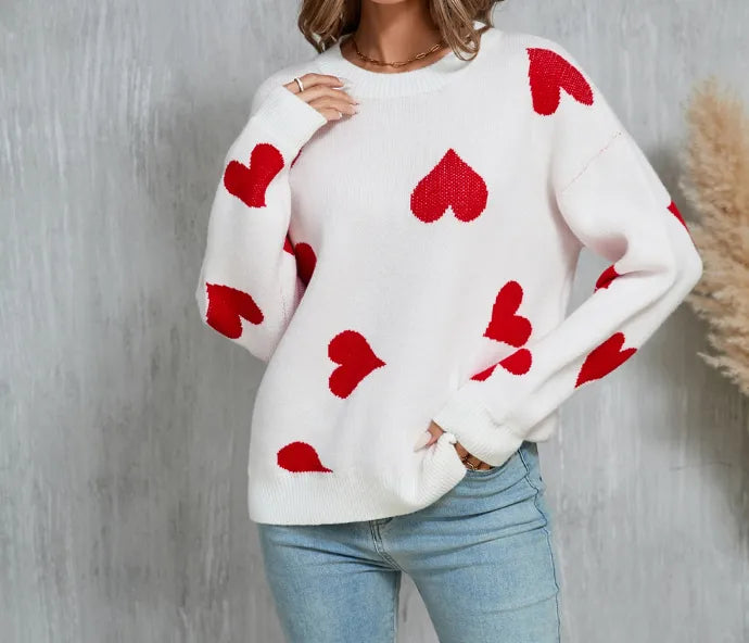 Love Little Peach Heart Plus Size Sweater Round Neck Knitted Pullover For Women