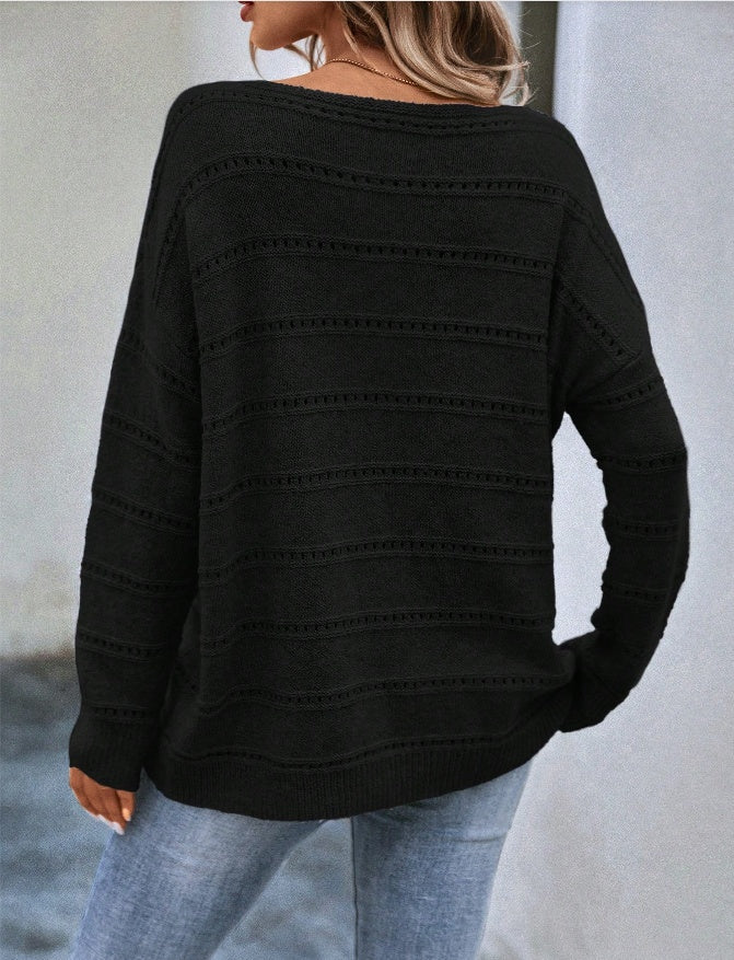 Pointelle Knit Drop Shoulder Sweater