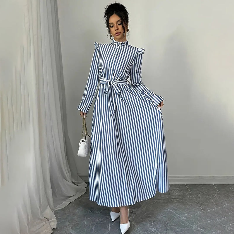 Women's Floral Print Long Sleeve Stand Collar A-Line Maxi Dress -  Free USA Shipping