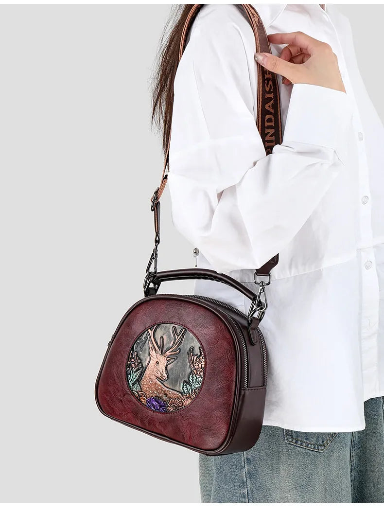 Retro Embossing Large Capacity Women's Handbag All-matching