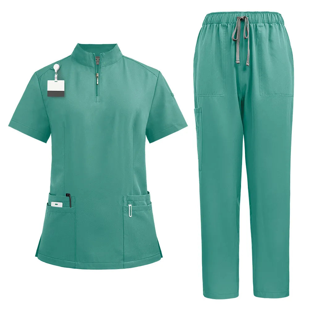 Stand Collar Zipper Doctor Nurse Work Uniforms Suit
