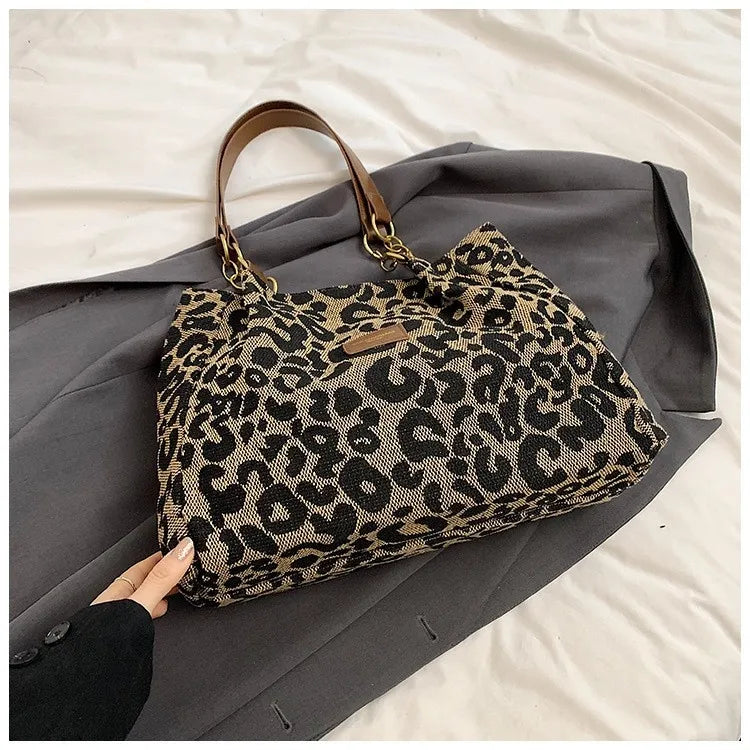 All-match Leopard Print One-shoulder Underarm Women's Bag Sense Large Capacity Totes