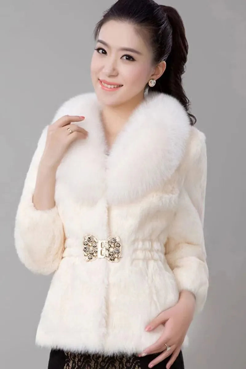 Autumn And Winter Fur Coat Artificial Coat With Fox Fur Collar