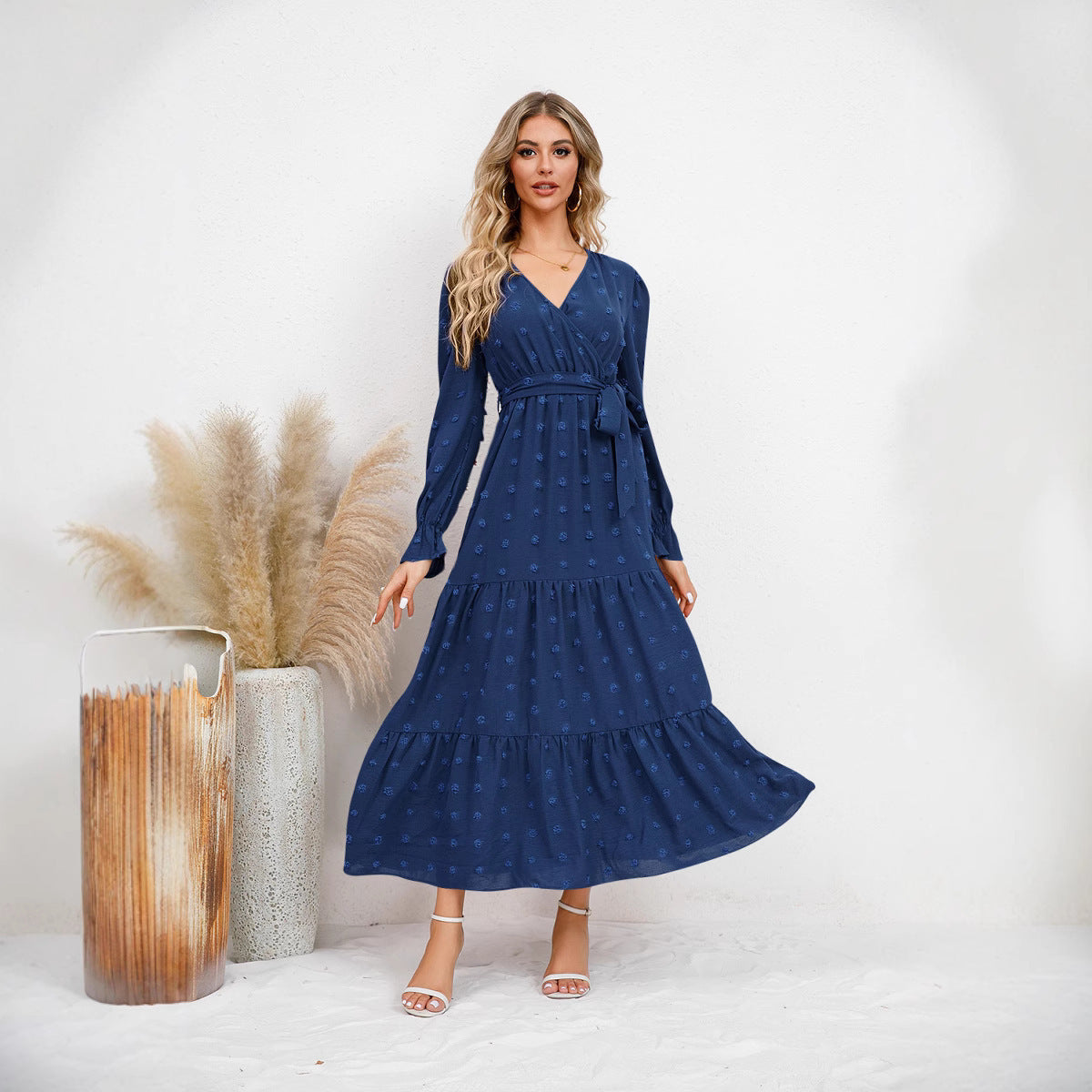 Solid Color Wide Hem Casual Dress Women's Clothing