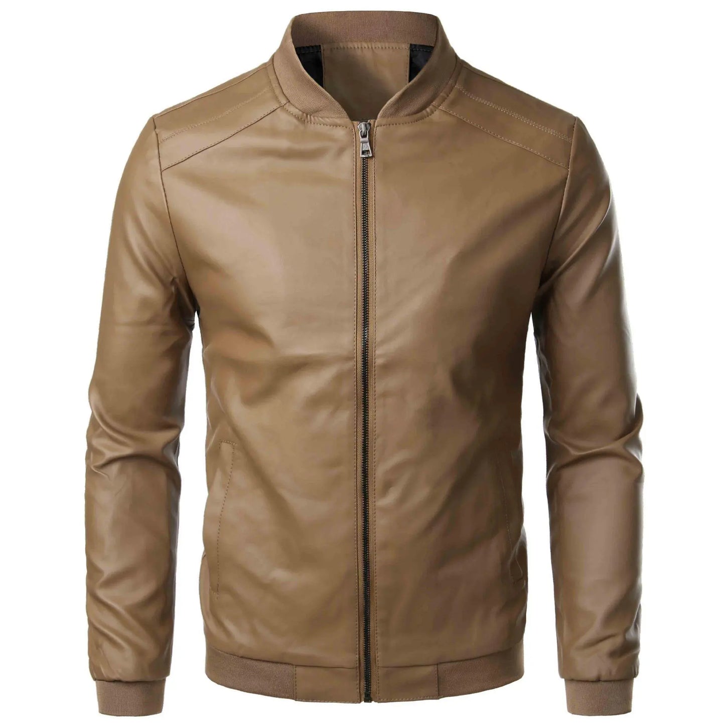 Men's Leather Jacket Fashion Locomotive Slim Stand Collar Coat