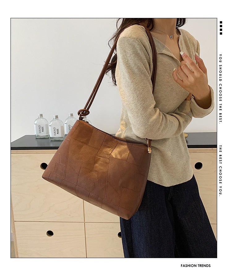Portable One Shoulder Retro Large Capacity Fashion Solid Color Casual Tote Bag