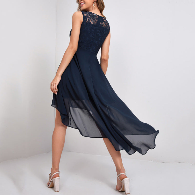 New Lace Stitching Big Swing Chiffon Dress