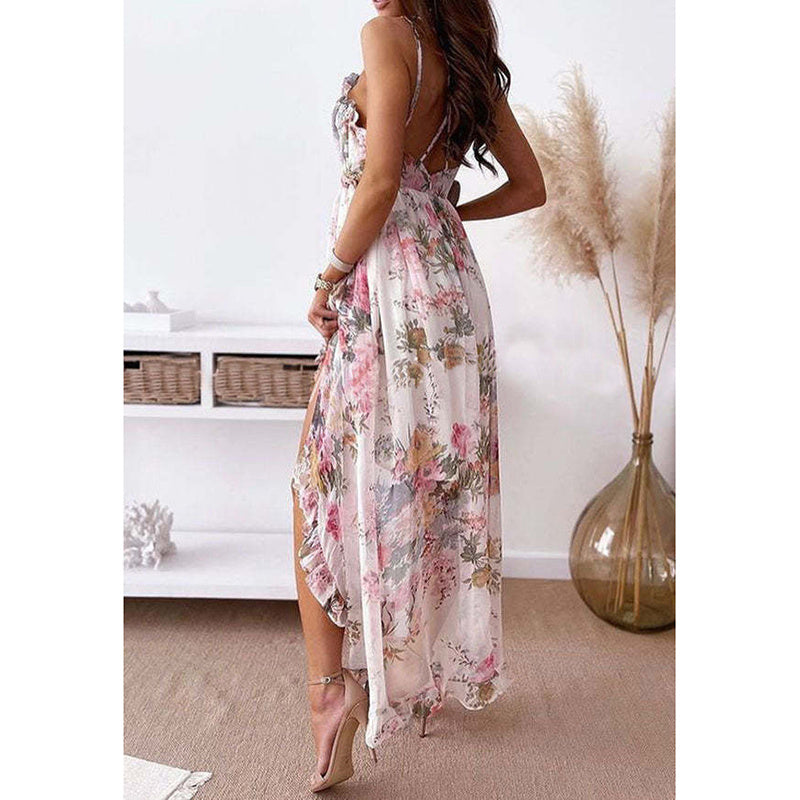 Women's Spaghetti Strap V-Neck Floral Sundress Flowy Fairy Style Summer Dress-FREE USA SHIPPING