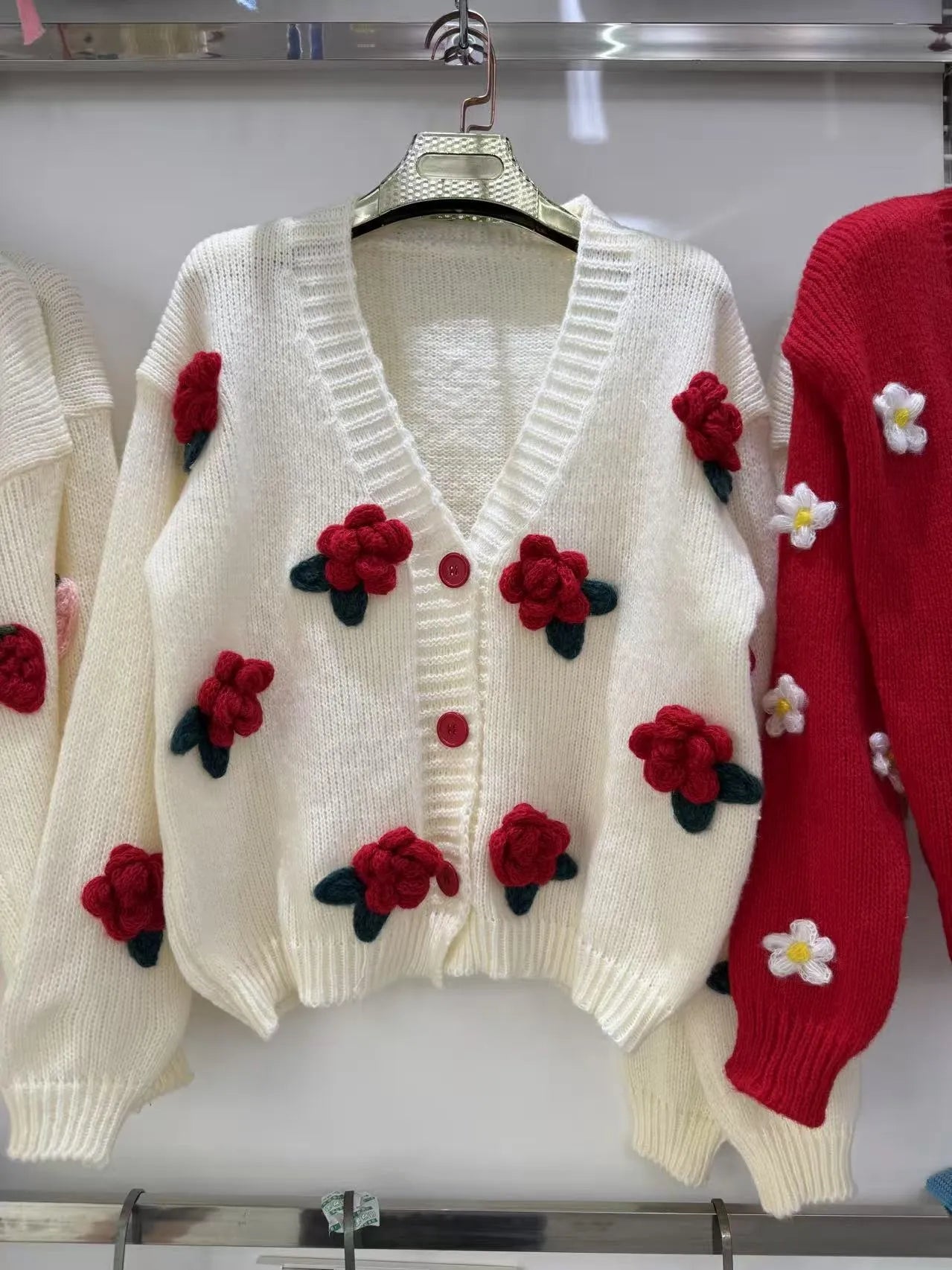 Women's Three-dimensional Flower Knitted Cardigan Loose Sweater Coat