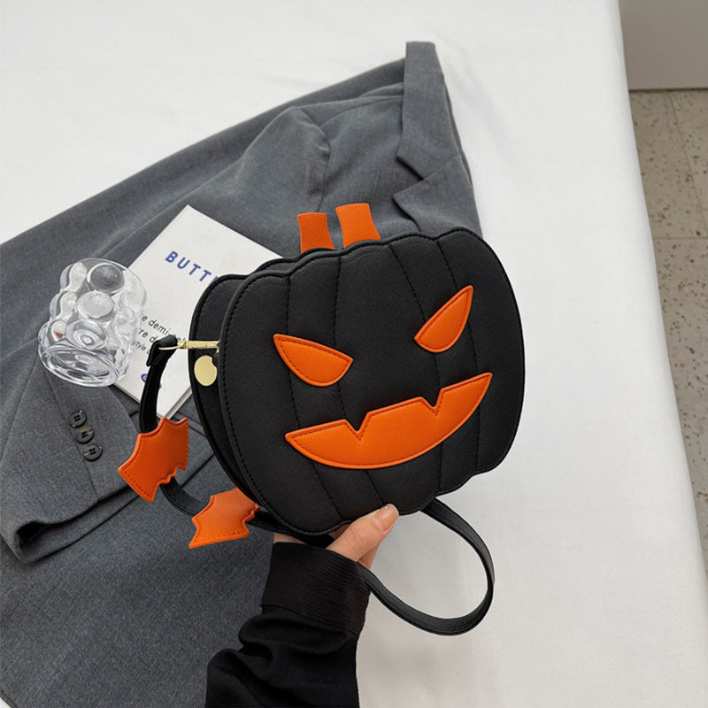 Halloween Bags Funny Pumpkin Cartoon Shoulder Crossbody Bag With Bat Creative Female Bag