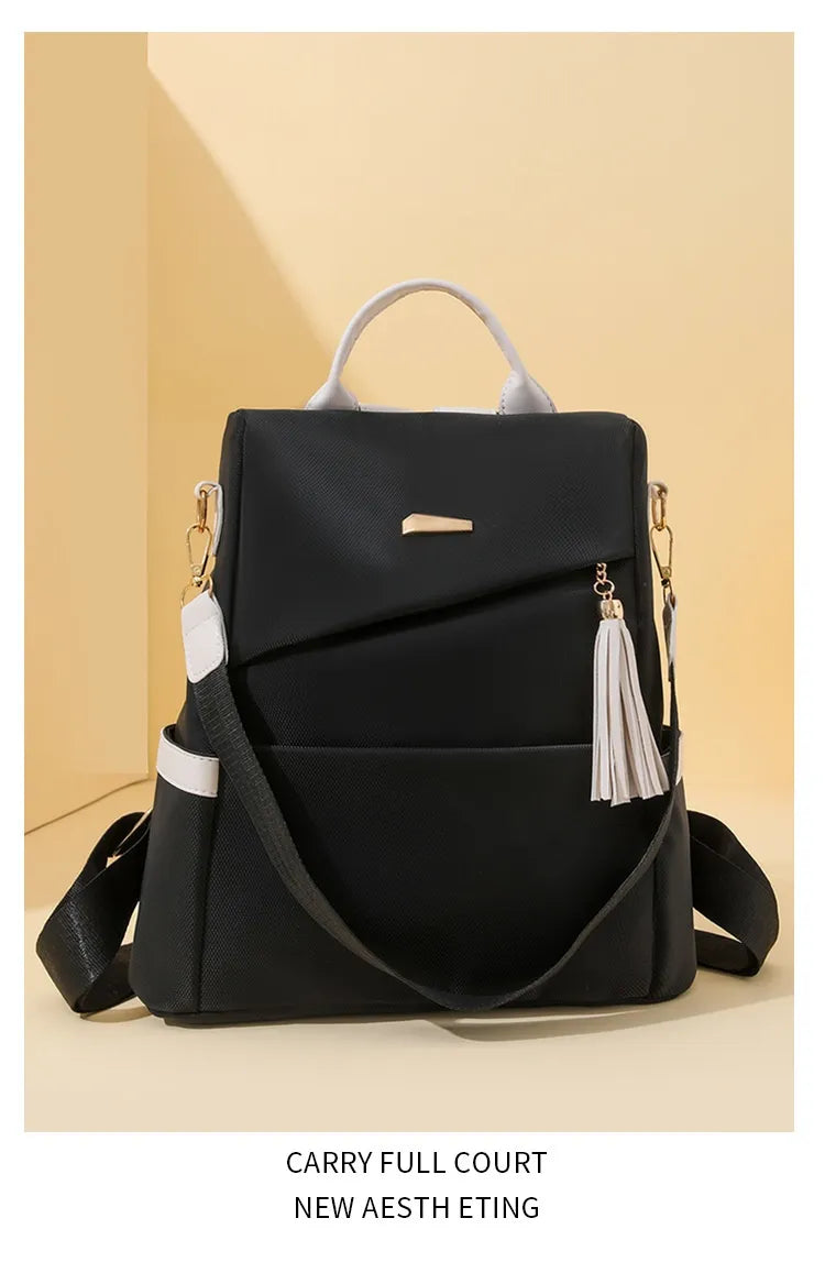 Oxford Cloth Stitching Women'S Backpack Anti-Theft Back Zipper Girls Schoolbag Casual Travel Double Shoulder Backpack