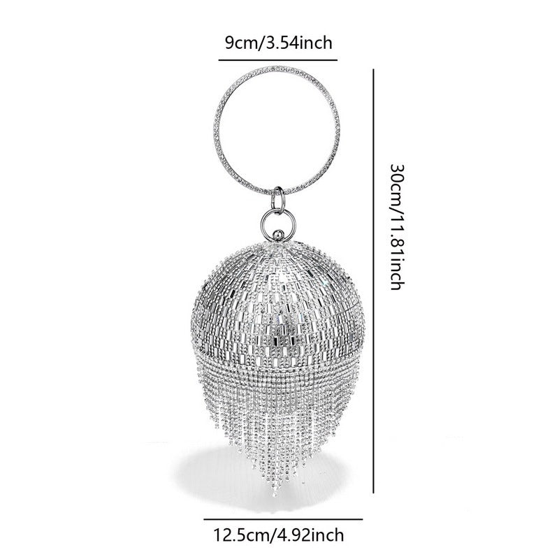 Shining Rhinestone Round Tassel Dinner Bag Women's Fashion