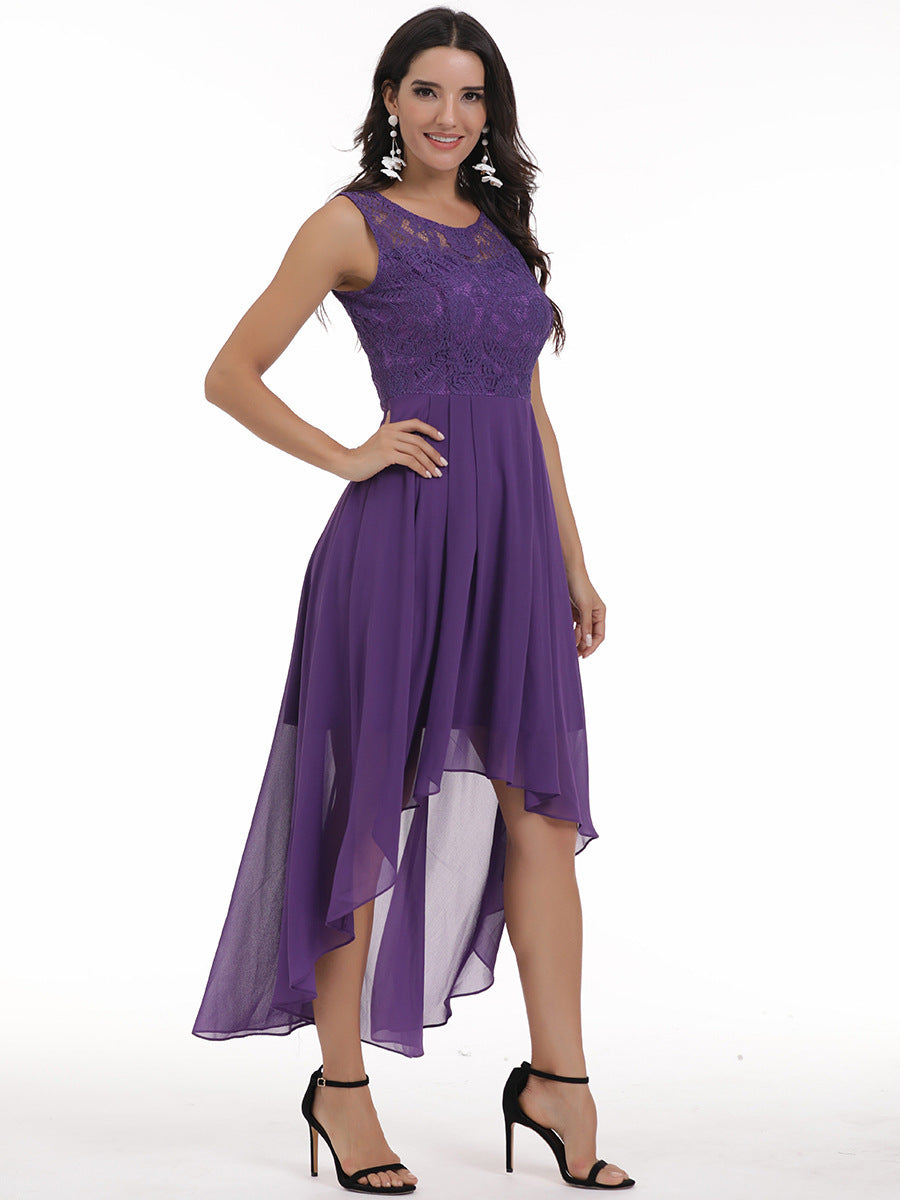 New Lace Stitching Big Swing Chiffon Dress