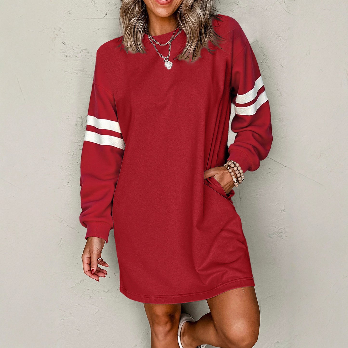 European And American Leisure Loose All-match Round Neck Dress