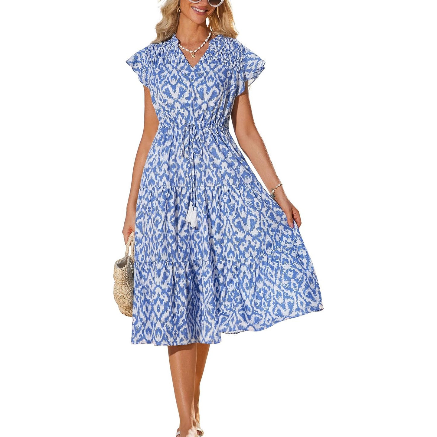European And American Short Sleeve Tassel Bohemian Vacation Beach Dress