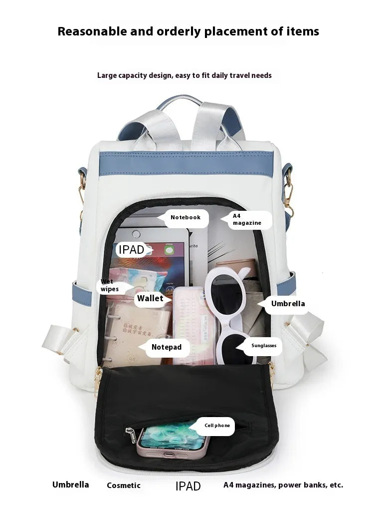 Oxford Cloth Stitching Women'S Backpack Anti-Theft Back Zipper Girls Schoolbag Casual Travel Double Shoulder Backpack