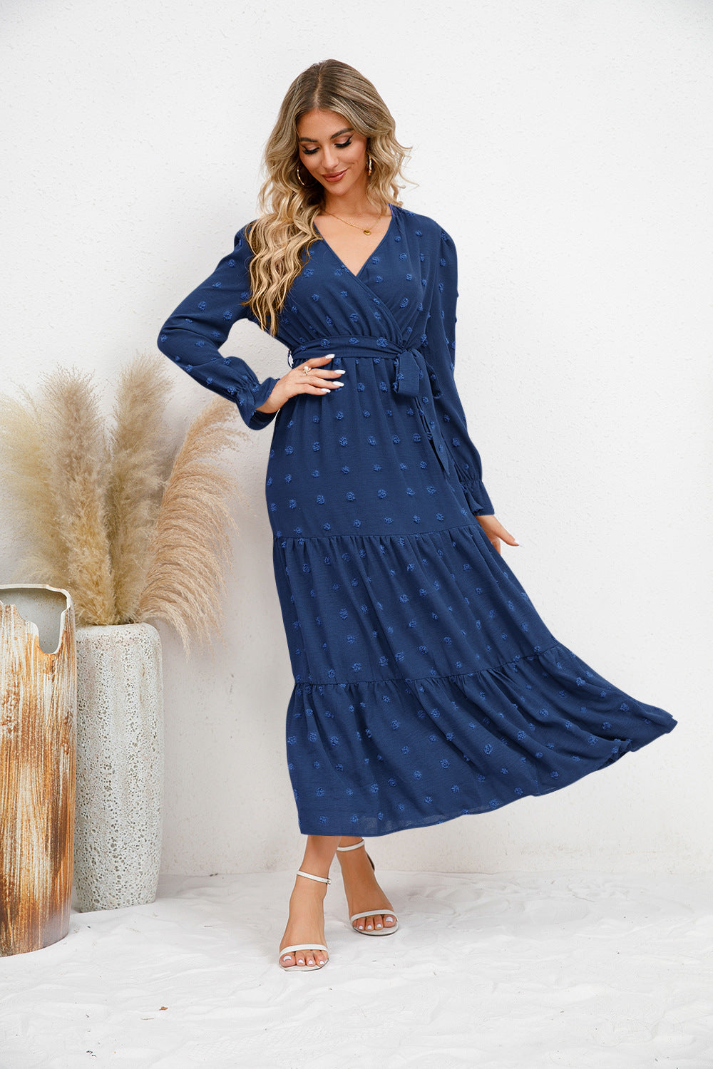 Solid Color Wide Hem Casual Dress Women's Clothing