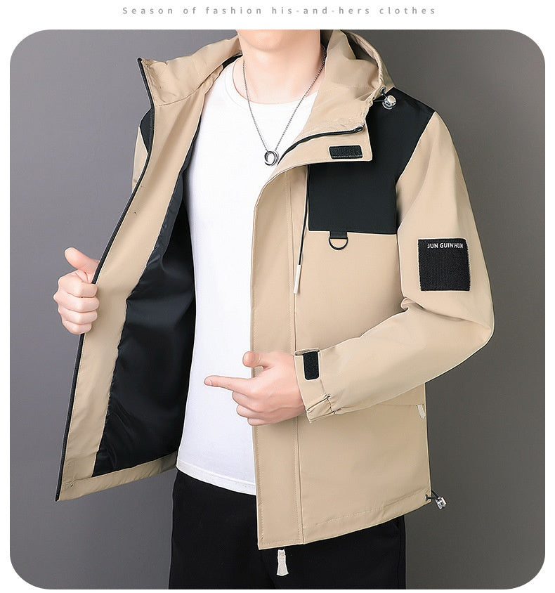 Men's Windproof Jacket Outdoor Loose Hooded Waterproof Jacket
